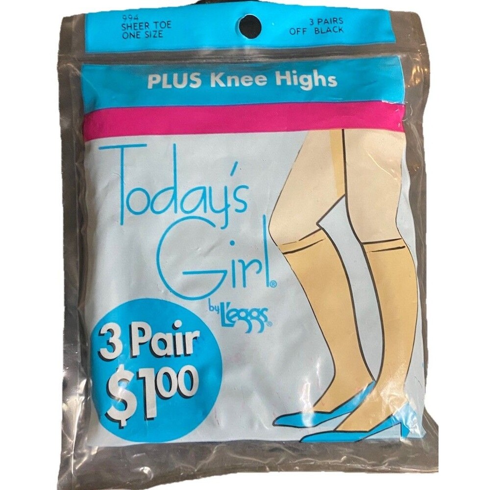 Vintage L’eggs Today’s Girl Plus Sz Knee High, 1 Suntan & 1 Off Black.